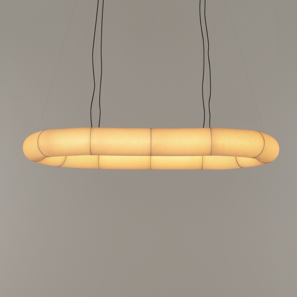 Tekiò Circular: P12 structure: Metal. P12 lampshade: Washi Japanese paper. Canopy: Circular. Dimming