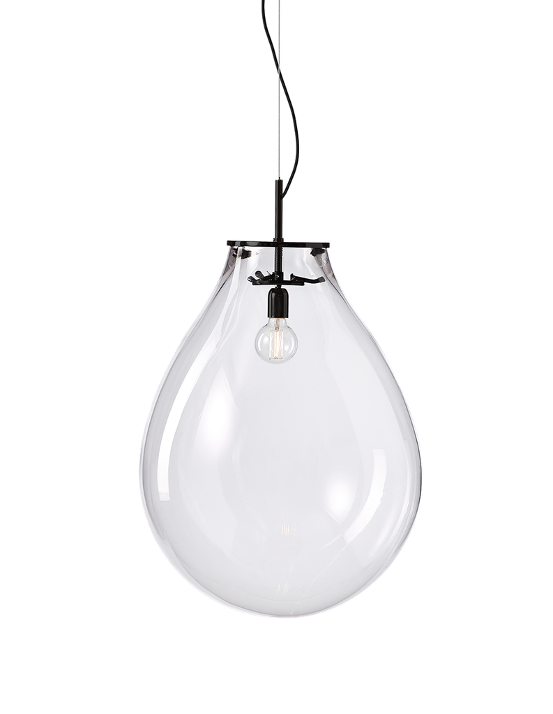 Tim pendant large, clear glass, black fitting