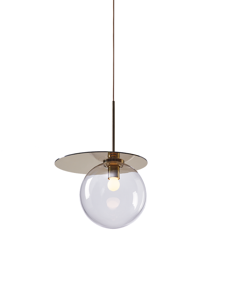 Umbra pendant light, clear glass, gold fitting