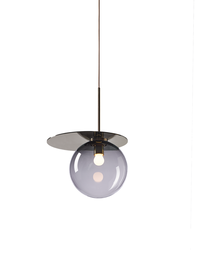 Umbra pendant light, smoke glass, gold fitting