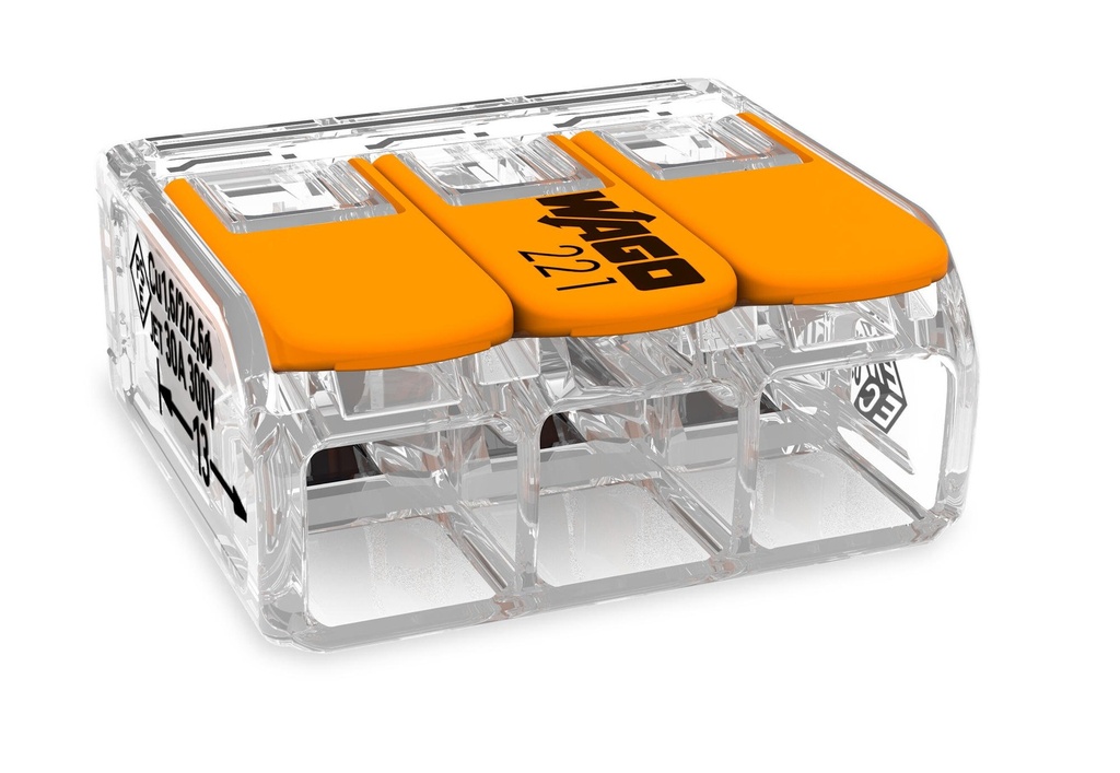 Verbindingsklem met hendels voor alle soorten geleiders, transparant