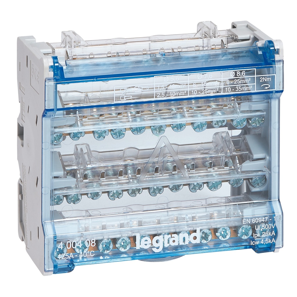 [LEG-400408] Verdeelklem 4P 125A - 11 aansl