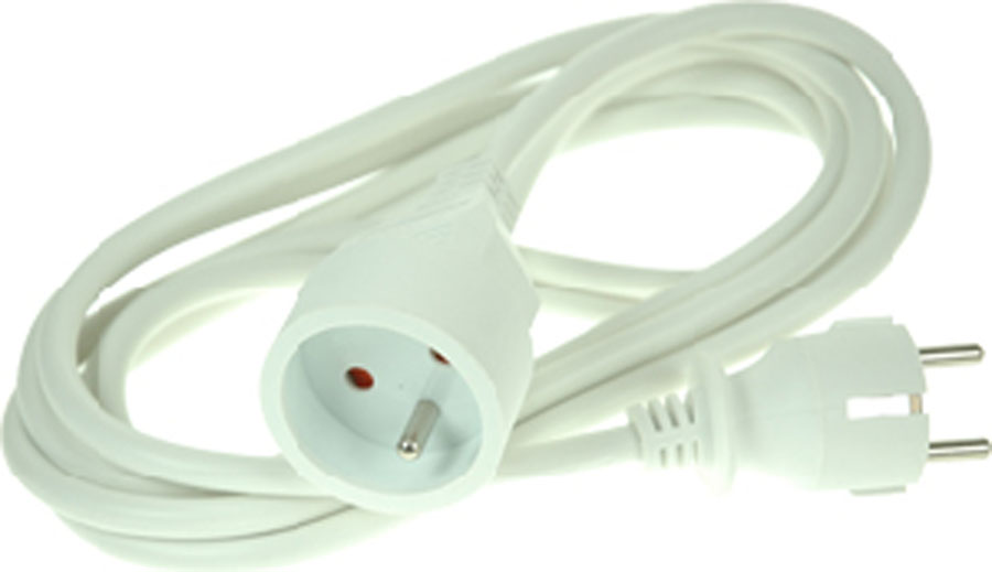 Verlengsnoer - 2P+A mannelijk - 2P+A vrouwelijk - 3G1,5 - H05VVH-F - Wit -10m