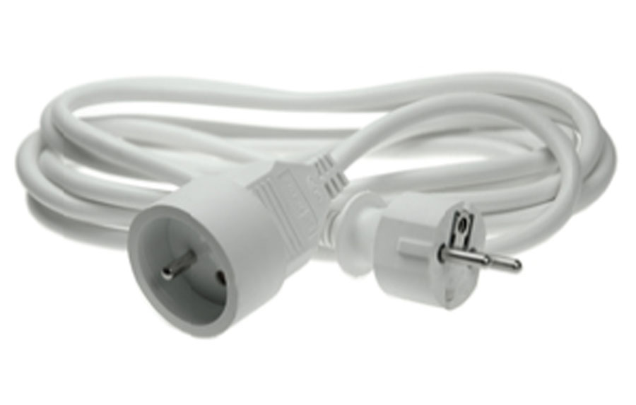 Verlengsnoer - 2P+A mannelijk - 2P+A vrouwelijk - 3G1,5-H05VVH-F - Wit - 5m