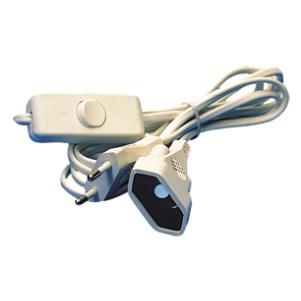 [ELI-37056] Voedingskabel + Schakelaar - 2P stekker  / 2P vrouw - 2 x 0,75 mmý - Wit - 2m