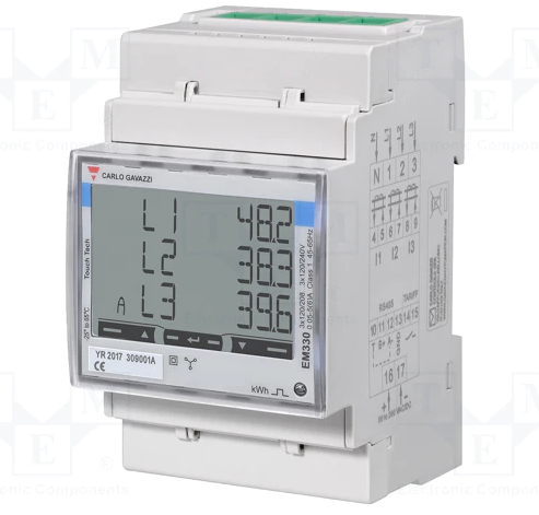 [CLG-EM340DINAV23X01PFB] driefazige energiemeter 65A, 3 x 230 en 3 x 400V(+