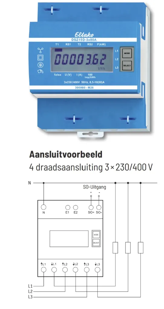 [ELT-DSZ15D-3X80A MID] Elektronische 3-F+(N) energiemeter 3x80A MID