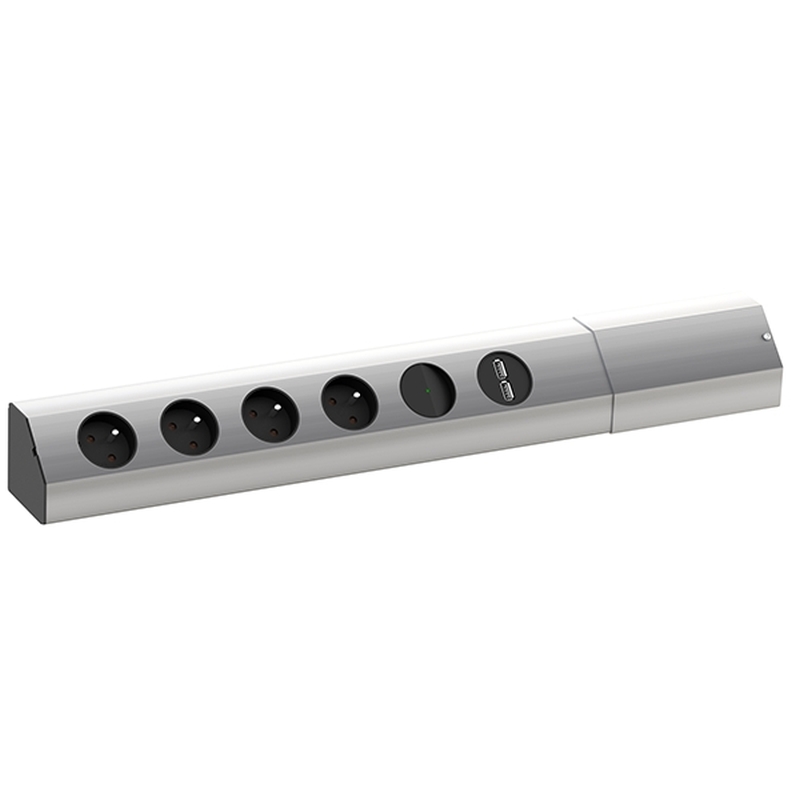 [VDE-923.012] Kitchen outlet wall/corner Alu profile 1x Schakelaar 4x UTE 1x USB Charger met kabel 2,0m H05VV-F3G1,5mm²
