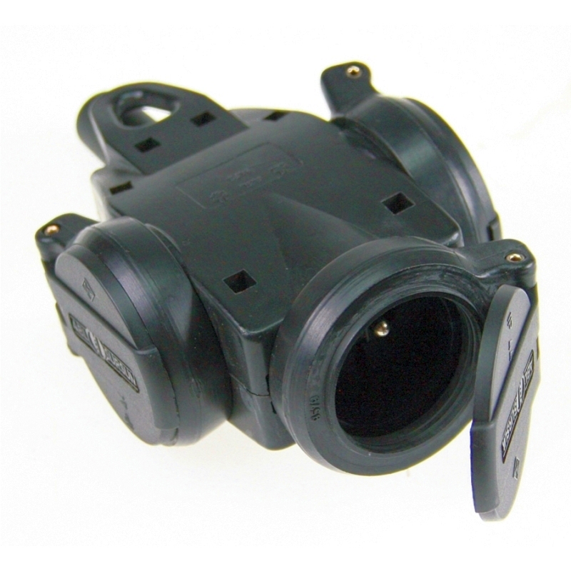 [VDE-860455] Driewegstekker rubber 3x max. 16A, 3x 2,5 mm, IP44, zwart