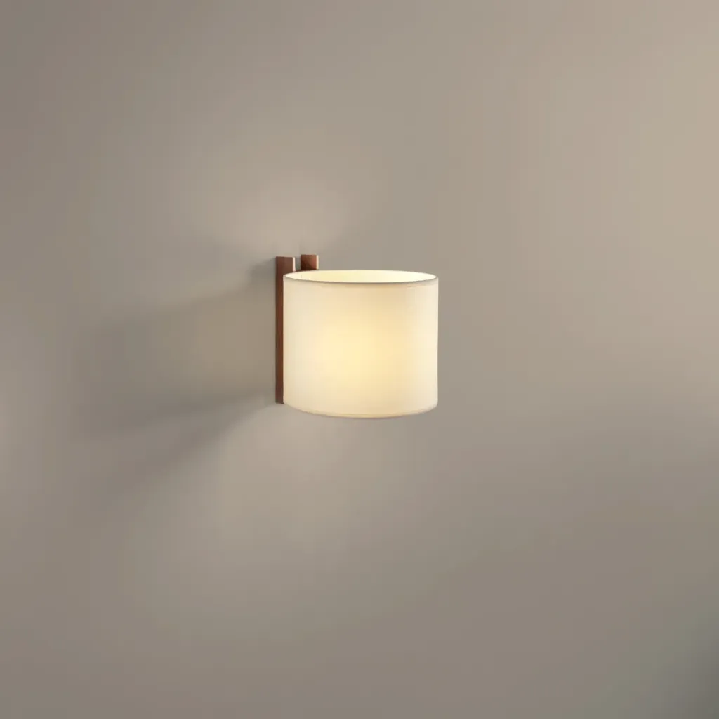 [SNC-TMMWA04] TMM corto, Beige parchment lampshade. Walnut wood structure. Direct wall connection.
