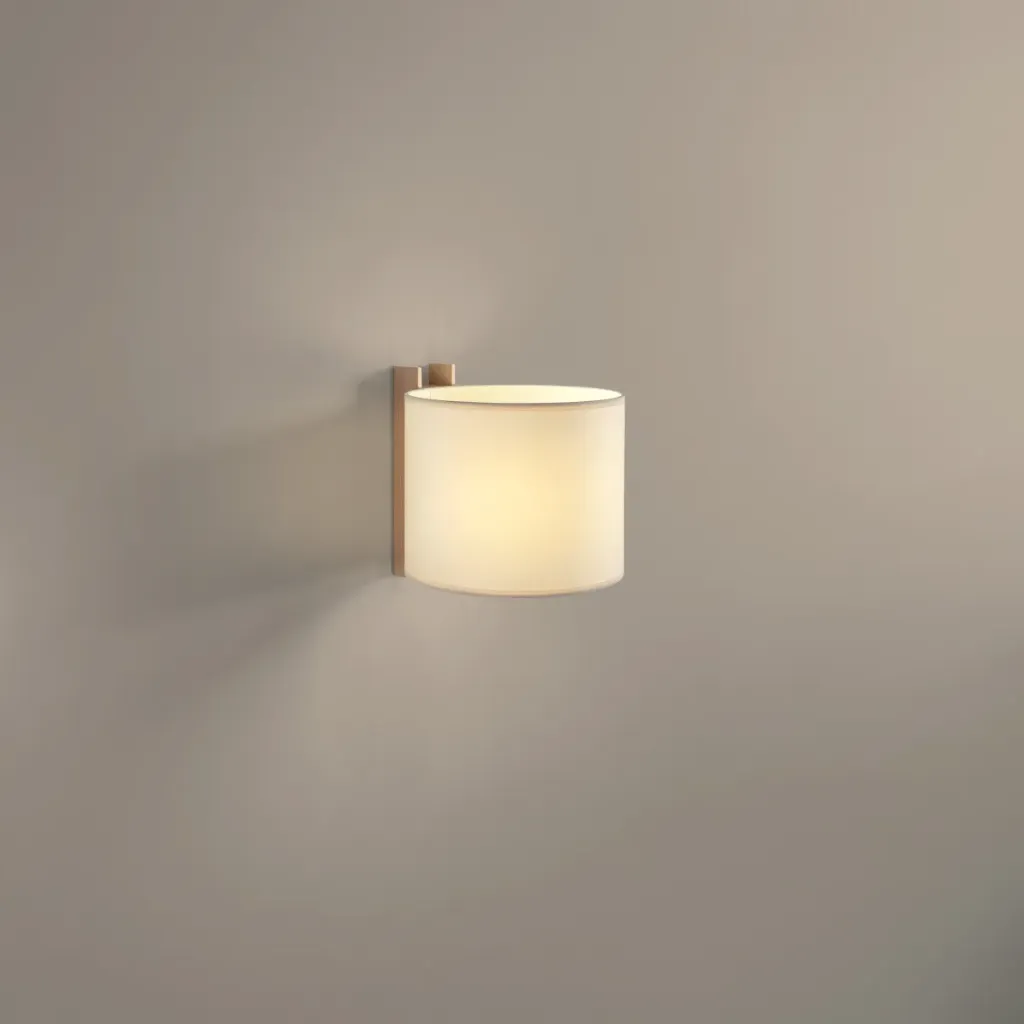 TMM corto, Beige parchment lampshade. Beech wood structure. Direct wall connection.