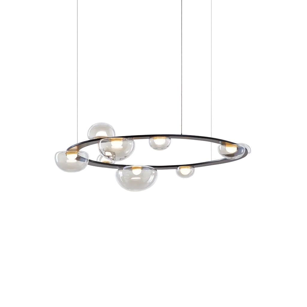 DEW DROPS Circle pendant light, light pearl metalization glass, brushed anthracite fitting, TRIAC