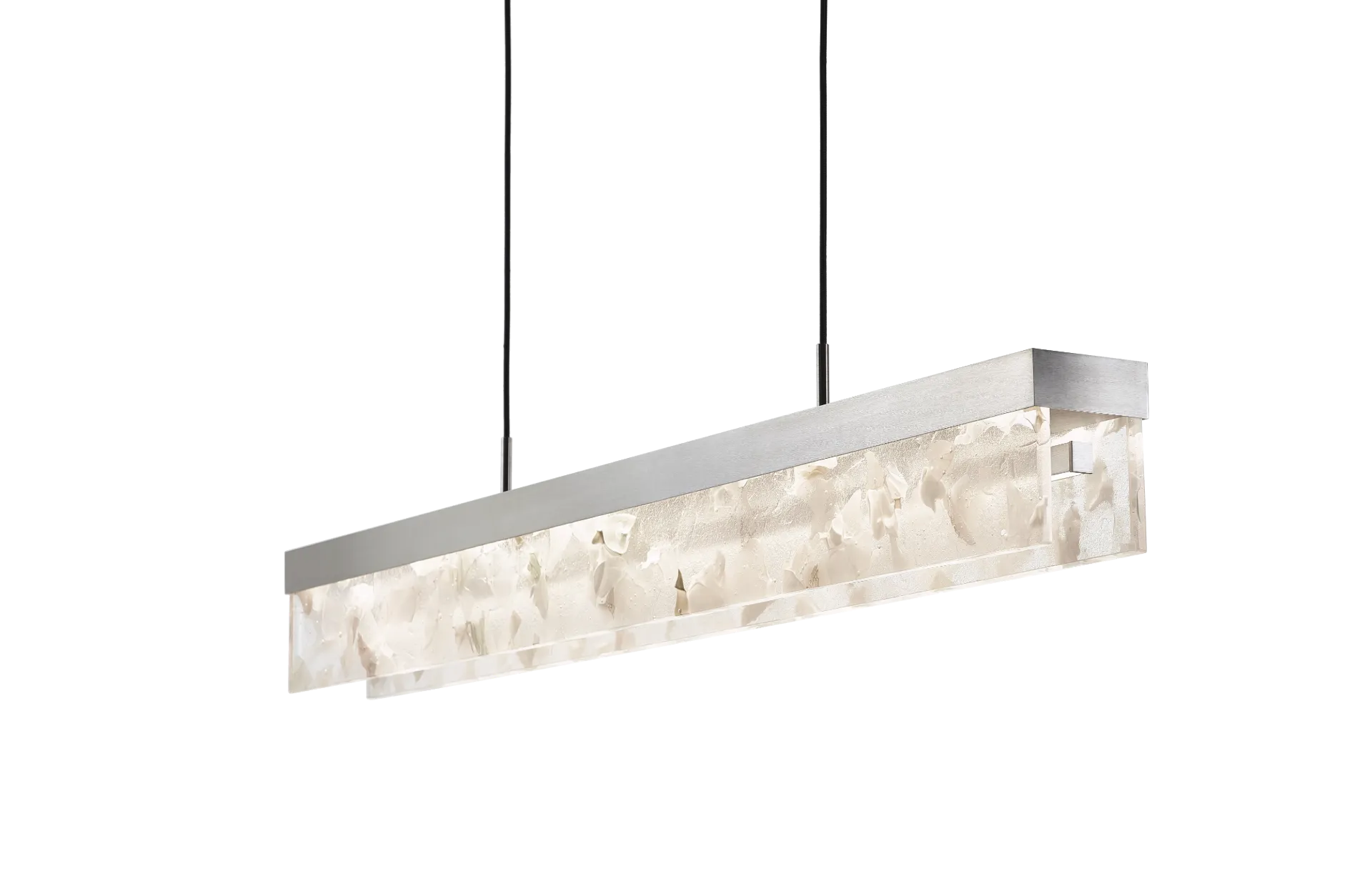 FRAGMENT LINE single pendant with single canopy (standard canopy or recessed canopy installation), white glass, brushed silver fitting, TRIAC