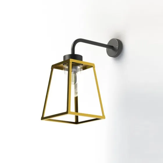Wall bracket LAMPIOK 1, E27, IP65, class 2, clear glass diffuser. Material Frame: Tinted lacquered Brass 070 - Material Bracket : Aluminium: Color RAL 7021 Black grey 107